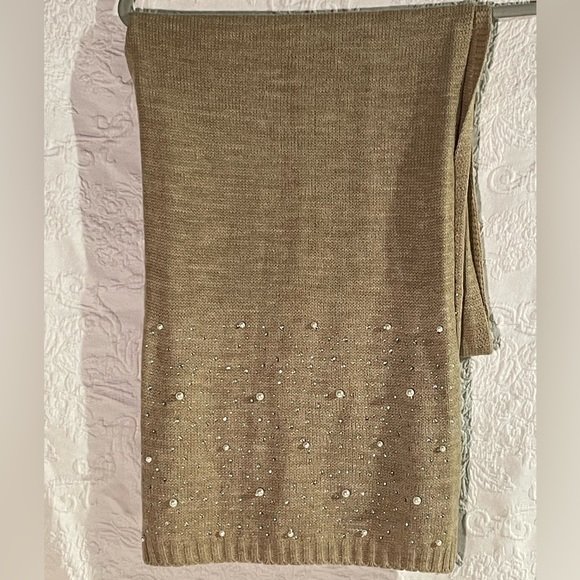 Charlie Paige Scarf Tan with Gem and Pearl Accents - Picture 1 of 3